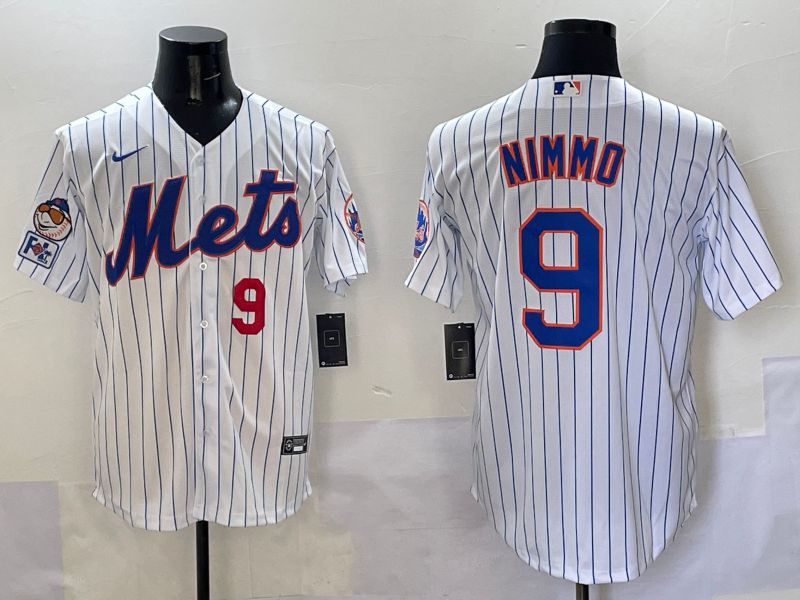 Men New York Mets #9 Nimmo White Stripe Game 2025 Nike MLB Jersey style 4->new york mets->MLB Jersey
